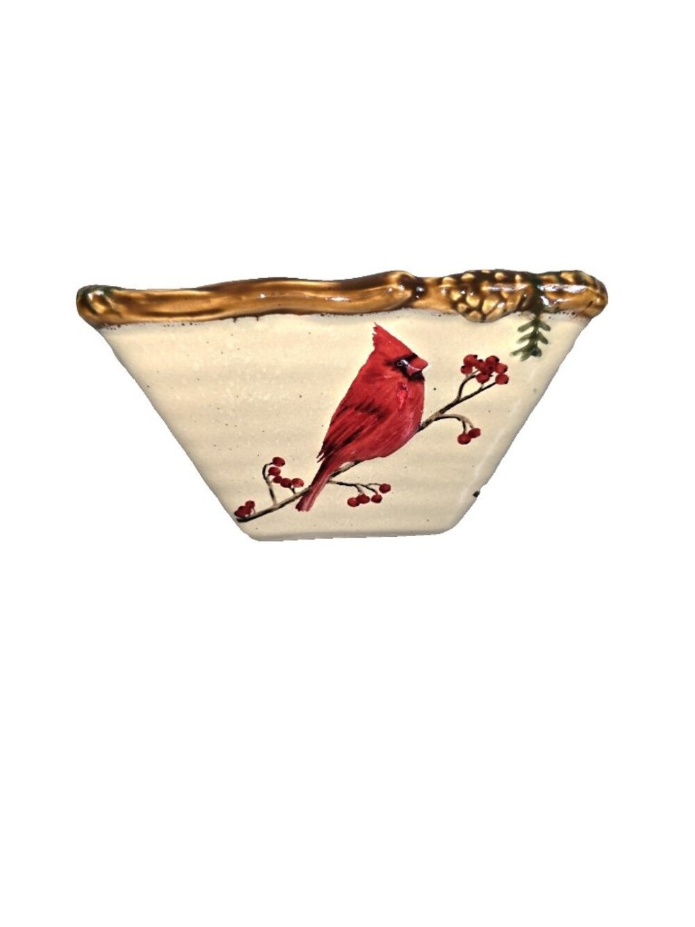 Cardinal Bird Trinket Dip Bowl Square Candy Dish Ceramic Christmas Holiday Decor